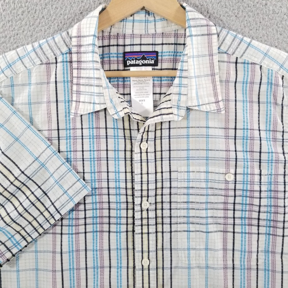 Patagonia Shirt Mens Large White Puckerware Seersucker Textured Hiking Camp